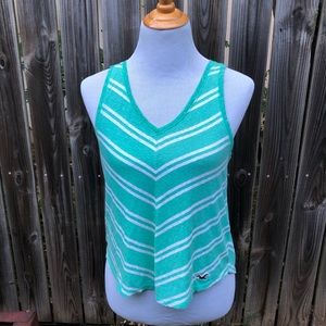 Hollister V Neck Tank Green and White Stripe